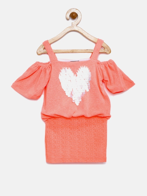 

Little Kangaroos Girls Peach-Coloured Self Design A-Line Dress