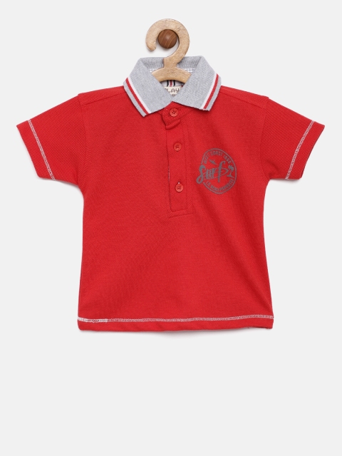 

Little Kangaroos Boys Red Solid Polo Collar T-shirt
