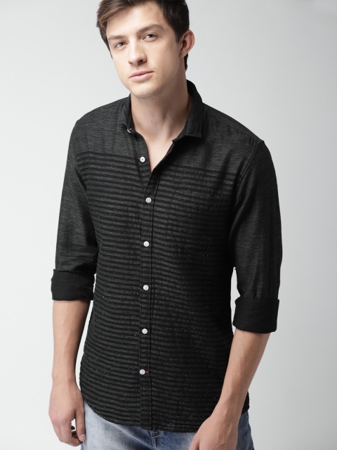 

Mast & Harbour Men Black Slim Fit Striped Casual Shirt