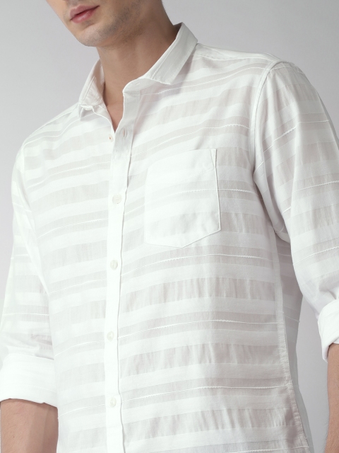 

Mast & Harbour Men White Slim Fit Striped Casual Shirt