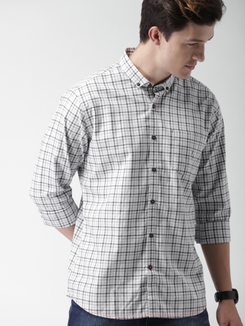 

Mast & Harbour Men White & Grey Slim Fit Checked Casual Shirt
