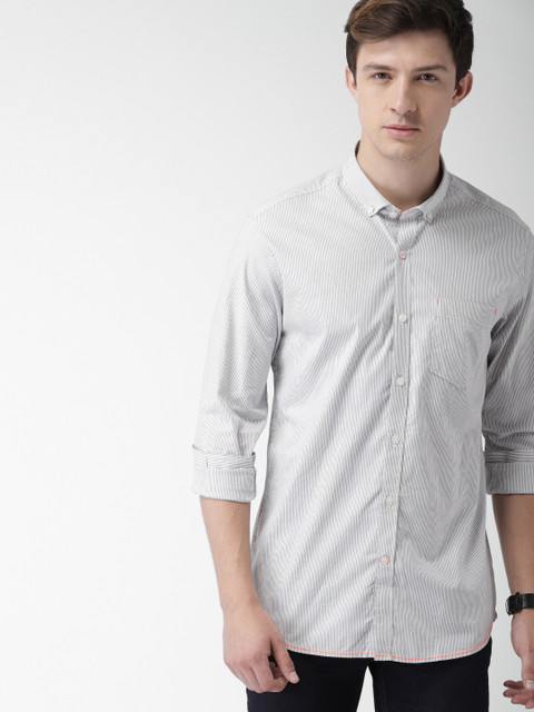 

Mast & Harbour Men White & Grey Slim Fit Striped Casual Shirt