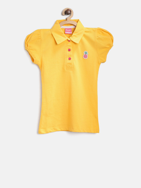 

Little Kangaroos Girls Yellow Solid Polo Collar T-shirt