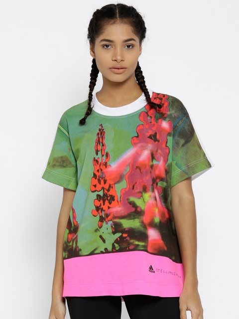 

Stella McCartney by ADIDAS Women Green & Red Essentials Nature Printed Round Neck T-shirt
