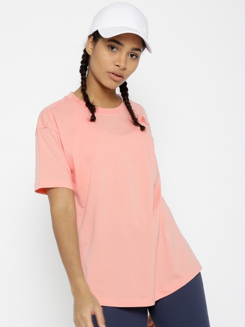 

ADIDAS Women Peach-Coloured ID Lineage Solid Round Neck Training T-shirt