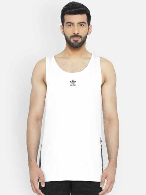 

ADIDAS Originals Men White Football Tank Self-Striped T-shirt