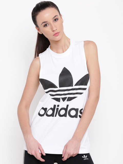 

ADIDAS Originals Women White & Black Trefoil Print Tank Top