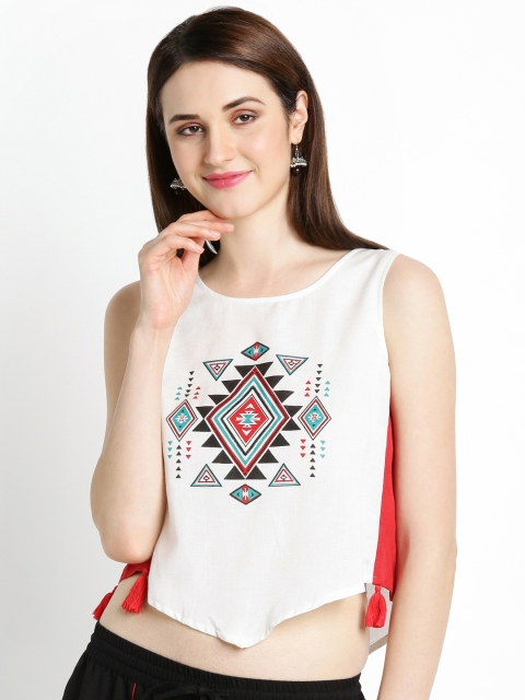 

AKKRITI BY PANTALOONS Women Off-White Printed Crop Top