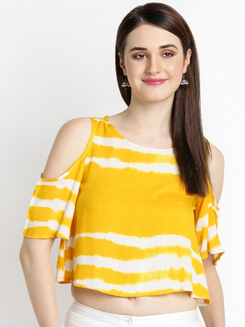 

AKKRITI BY PANTALOONS Women Yellow & White Dyed Crop Top