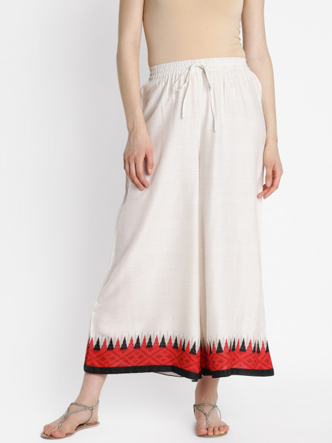 

RANGMANCH BY PANTALOONS Women Off-White Flared Printed Palazzos