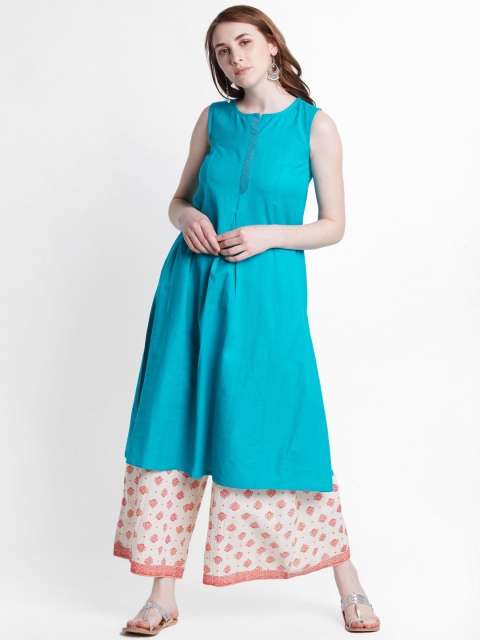 

RANGMANCH BY PANTALOONS Women Turquoise Blue Solid A-Line Kurta