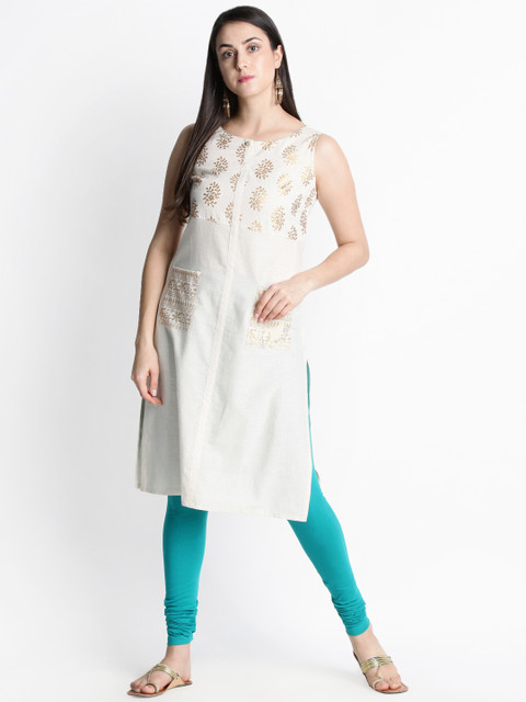 

RANGMANCH BY PANTALOONS Women Off-White Printed Straight Kurta