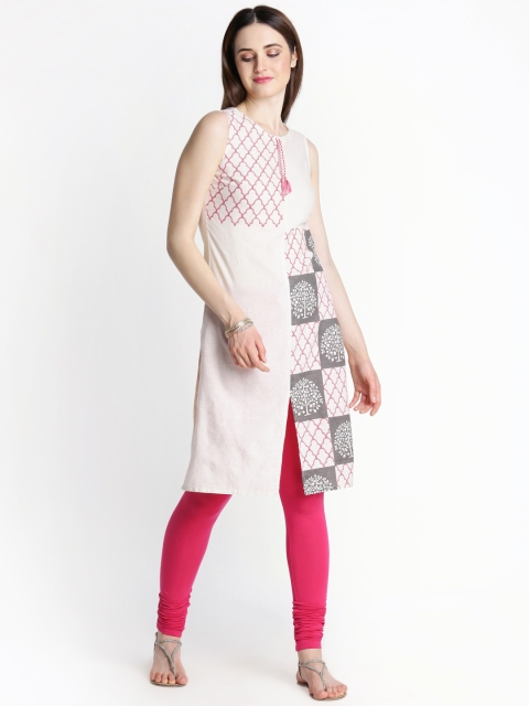 

RANGMANCH BY PANTALOONS Women Beige & Pink Printed A-Line Kurta