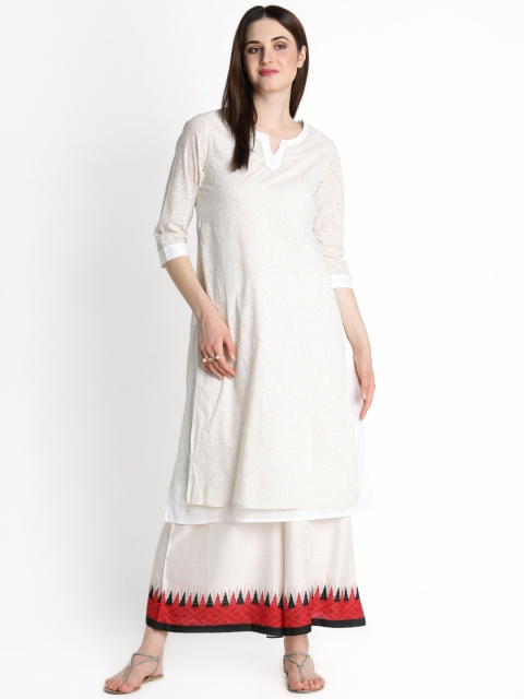 

RANGMANCH BY PANTALOONS Women Off-White Printed A-Line Layered Kurta