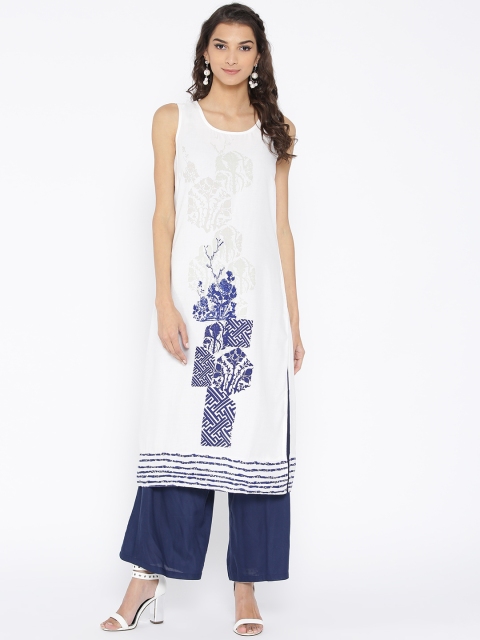 

RANGMANCH BY PANTALOONS Women Off-White Printed Straight Kurta