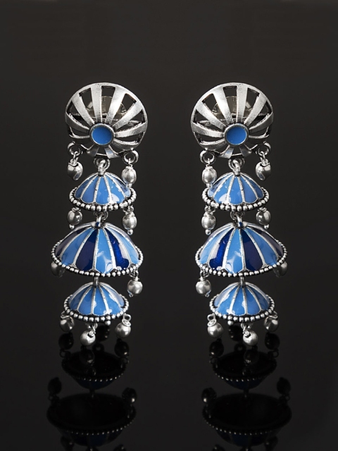 

Studio Voylla Azure Silver-Toned & Blue Dome Shaped Jhumkas