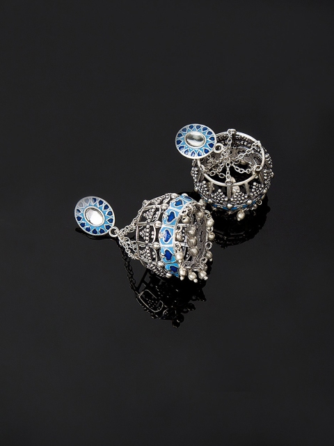 

Studio Voylla Azure Silver-Toned & Blue Dome Shaped Drop Earrings