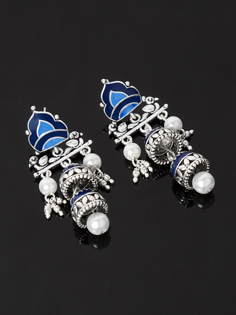 

Studio Voylla Azure Silver-Toned & Blue Dome Shaped Jhumkas