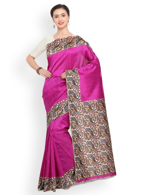 

Satrani Magenta Printed Poly Silk Saree