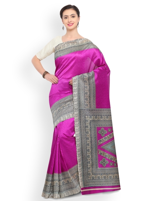 

Satrani Pink Printed Poly Silk Saree