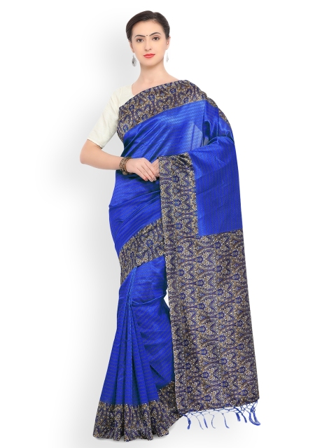

Satrani Blue Printed Poly Silk Saree