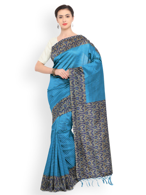 

Satrani Blue Printed Poly Silk Saree