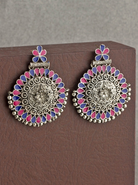

Voylla Silver-Toned Circular Drop Earrings