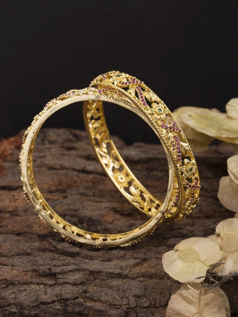 

Voylla Khanak Floral Motif Bangles, Gold