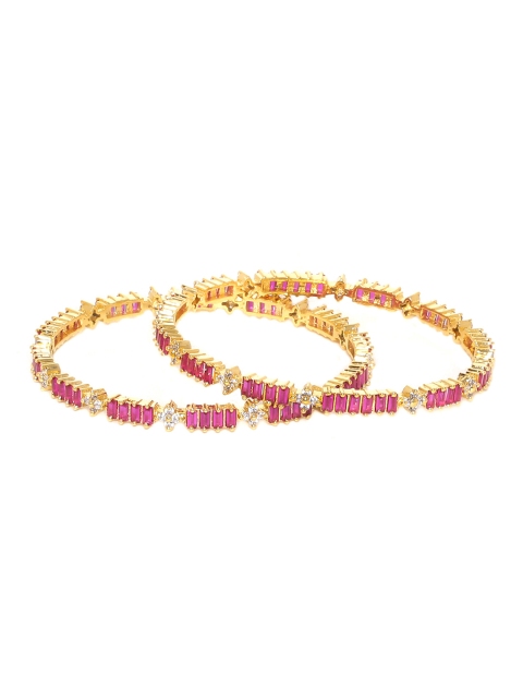 

Voylla Khanak Pink and White CZ Studded Bangles, Gold