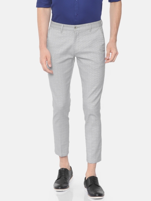 

Independence Club Men Grey Smart Slim Fit Checked Cropped Regular Trousers