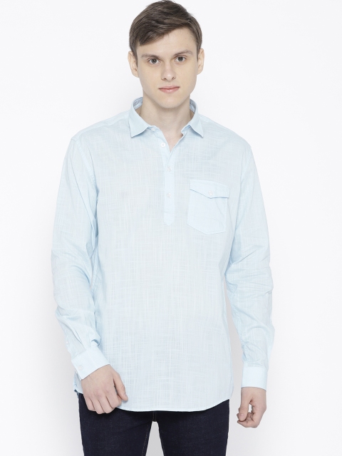 

Independence Club Men Blue Self-Design A-Line Kurta