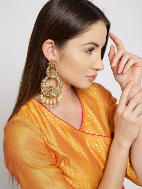 

Zaveri Pearls Off-White Gold-Plated Stone-Studded Circular Drop Earrings