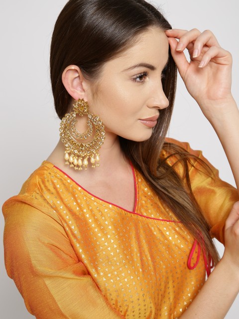 

Zaveri Pearls Off-White Gold-Plated Stone-Studded Circular Drop Earrings