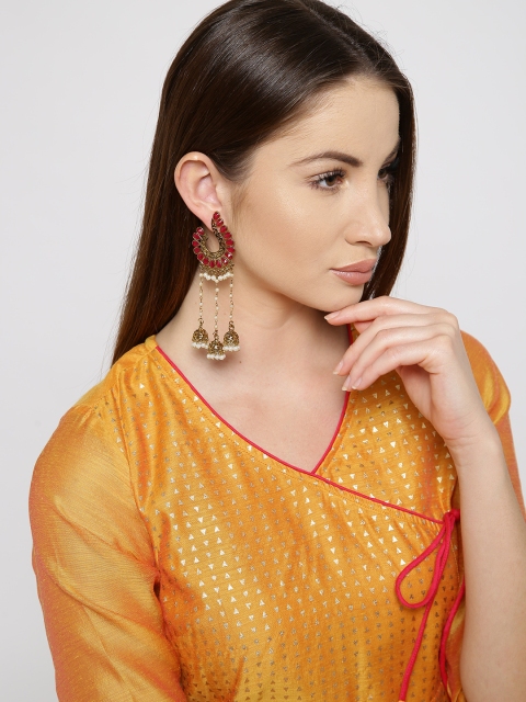 

Zaveri Pearls Pink Gold-Plated Stone-Studded Drop Earrings