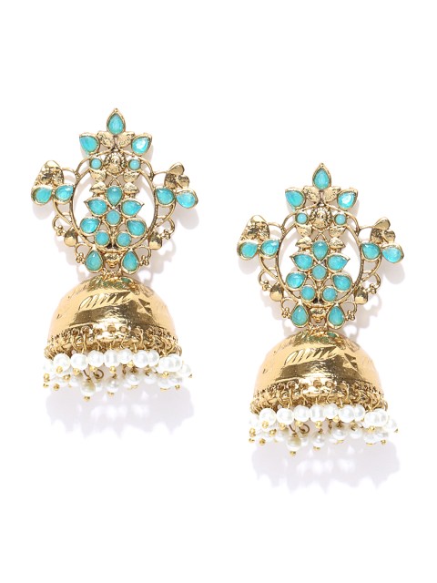 

Zaveri Pearls Blue Gold-Plated Dome-Shaped Jhumkas