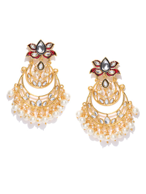 

Zaveri Pearls White Gold-Plated Enamelled Crescent Chandbalis
