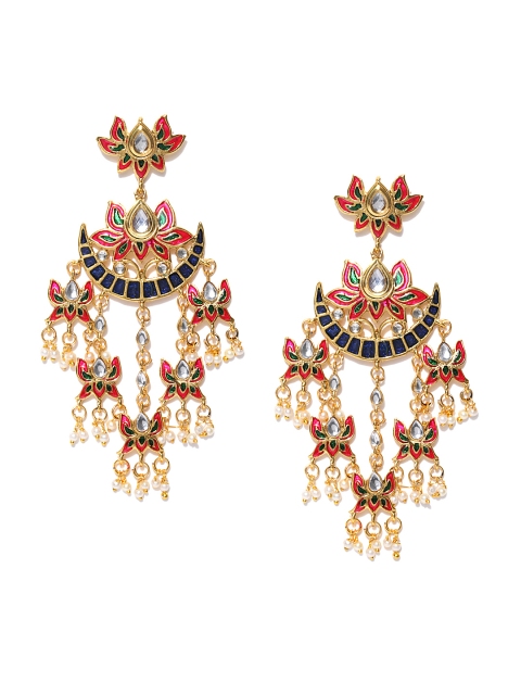 

Zaveri Pearls Pink Gold-Plated Classic Meenakari Chandbalis