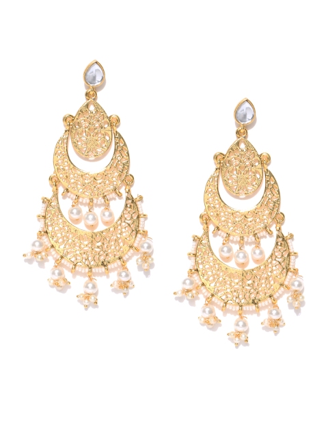 

Zaveri Pearls Off-White Gold-Plated Crescent Shaped Chandbalis
