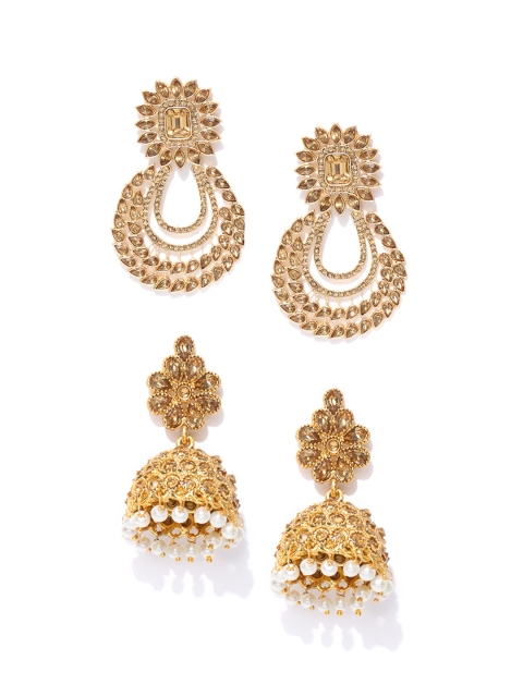 

Zaveri Pearls Set of 2 Gold-Plated Stone-Studded Earrings