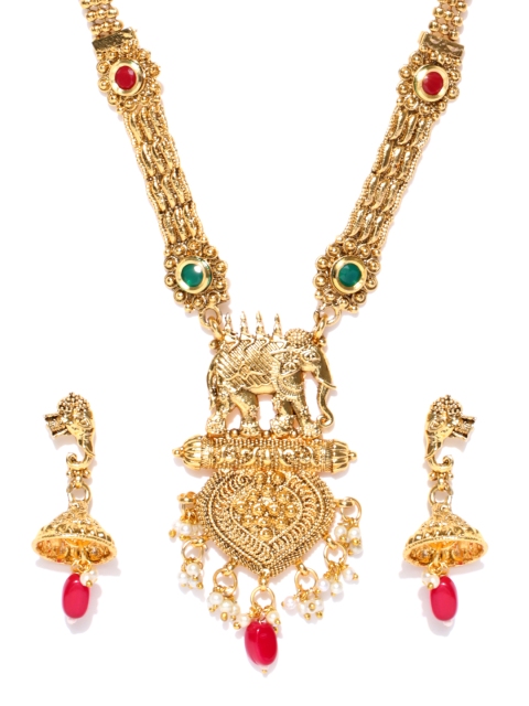 

Zaveri Pearls Gold-Toned Elephant Shaped Stone-Studded Jewellery Set