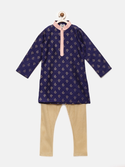 

YK Boys Navy Blue Printed Kurta Set