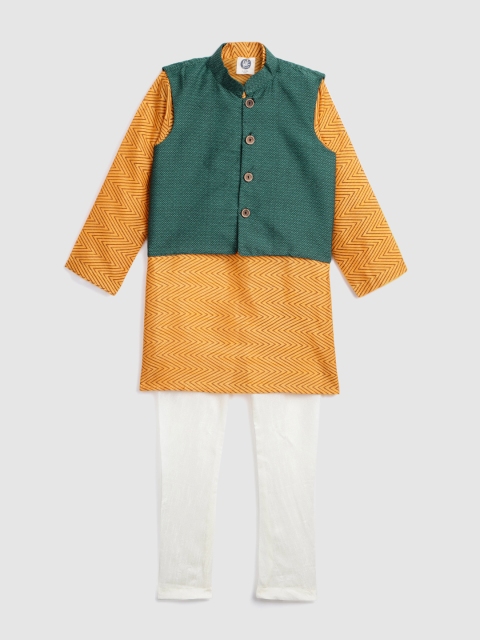 

YK Boys Yellow & Off-White Printed Kurta with Pyjamas