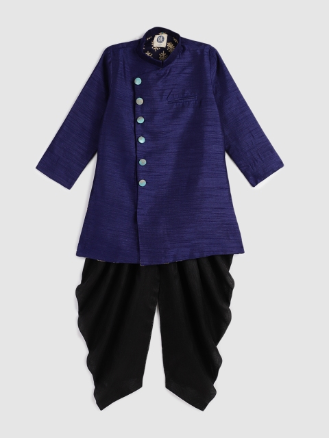 

YK Boys Navy Blue & Black Solid Kurta with Patiala
