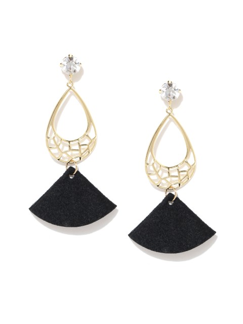 

Jewels Galaxy Black Luxuria Gold-Plated Handcrafted Contemporary Drop Earrings