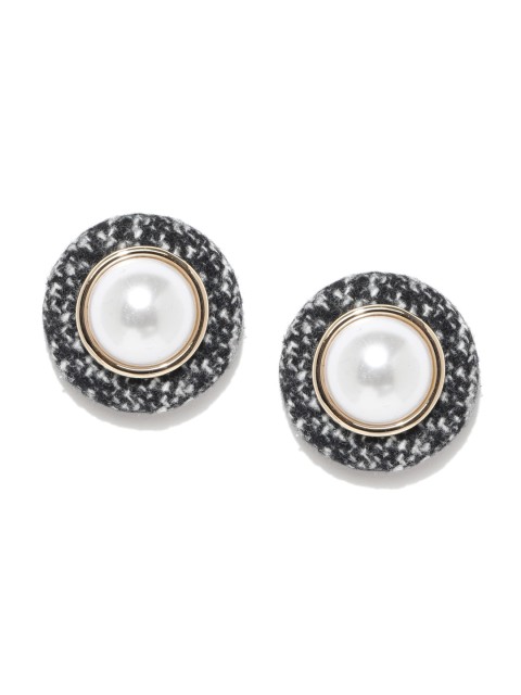 

Jewels Galaxy Black & White Luxuria Gold-Plated Handcrafted Circular Studs