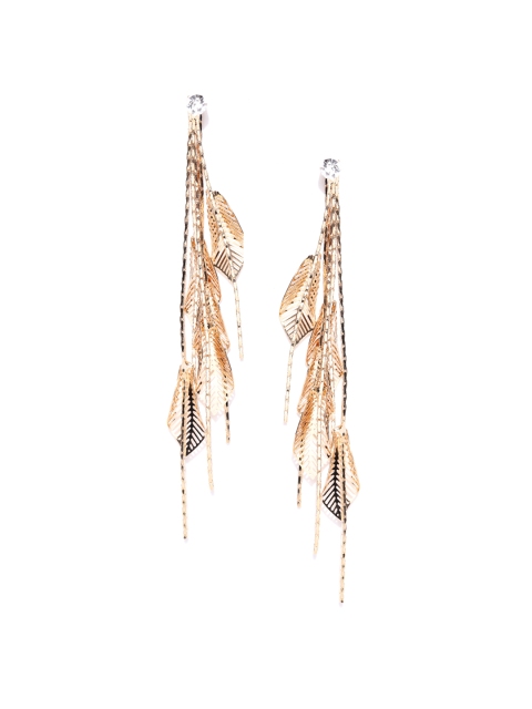 

Jewels Galaxy Gold-Plated Handcrafted Feather Shaped Drop Earrings