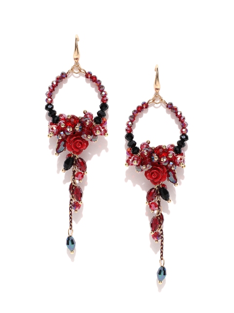 

Jewels Galaxy Red & Black Luxuria Gold-Plated Handcrafted Beaded Drop Earrings