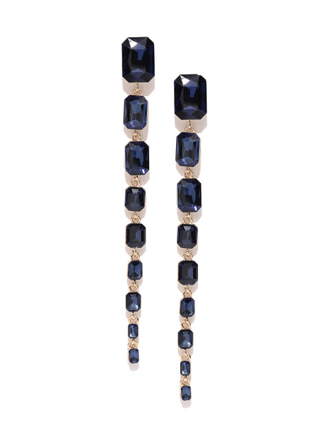 

Jewels Galaxy Navy Luxuria Gold-Plated Handcrafted Contemporary Drop Earrings, Navy blue