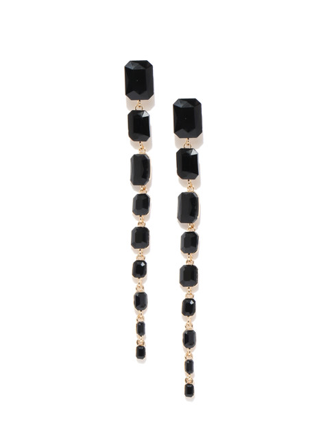 

Jewels Galaxy Black Luxuria Gold-Plated Stone-Studded Handcrafted Drop Earrings