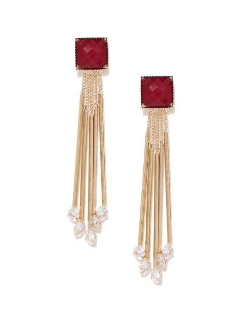 

Jewels Galaxy Maroon Luxuria Gold-Plated Stone-Studded Tasselled Handcrafted Drop Earrings